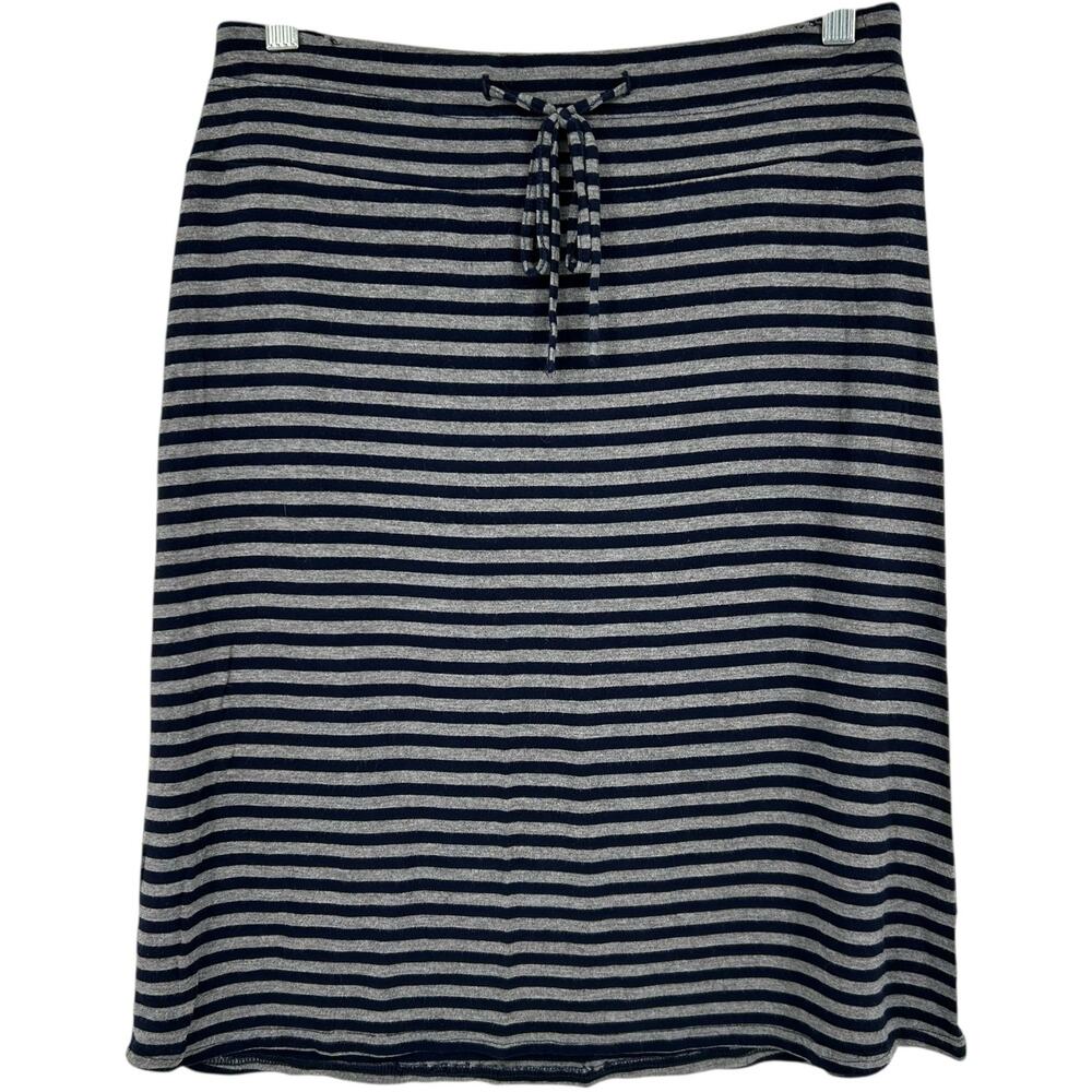 Vintage y2k Womens Grey Navy Blue Striped Leyla Low Waist Knee Length Skirt Sz S